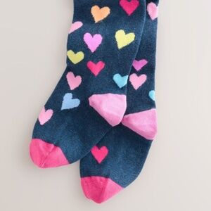 Girls Heart Print Tights – Navy with Pink & Multicolor Hearts